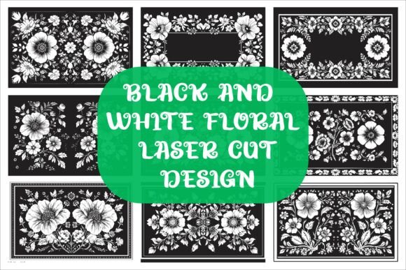 Laser Cut Black Flower Frame Drawing floral vintage frame flower ornament