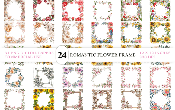 Baroque-Inspired Elegant Flower Frames floral vintage frame flower ornament