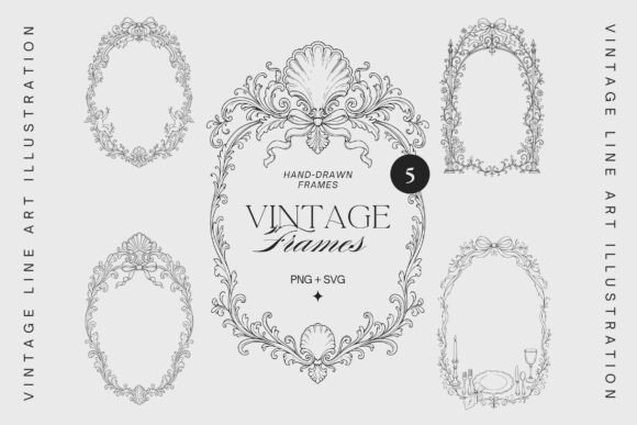 5 Vintage Baroque Frames vintage frame PNG transparent design