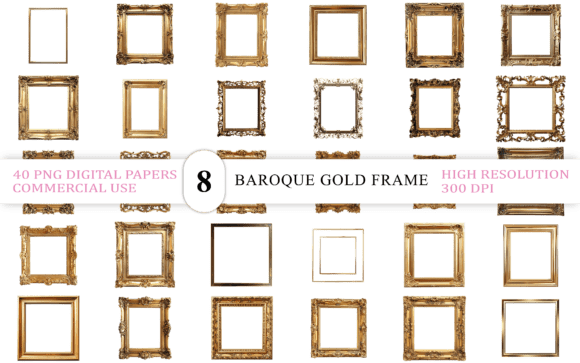 Elegant Baroque Gold Frame PNG vintage frame gift product design