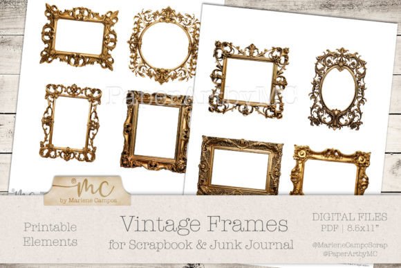 Vintage Gold Frame, Scrapbook, Journal vintage frame gift product design