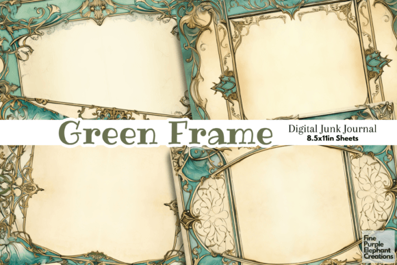 Old Green Frame Paper Junk Journal Pages vintage green frame png transparent