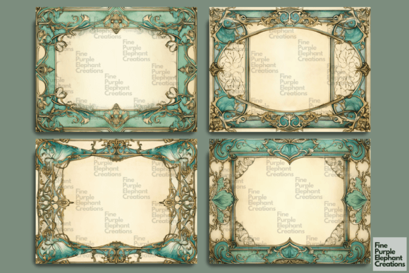 Old Green Frame Paper Junk Journal Pages vintage green frame png transparent