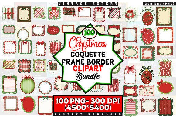 Christmas Coquette Frame Clipart Bundle vintage green frame png transparent