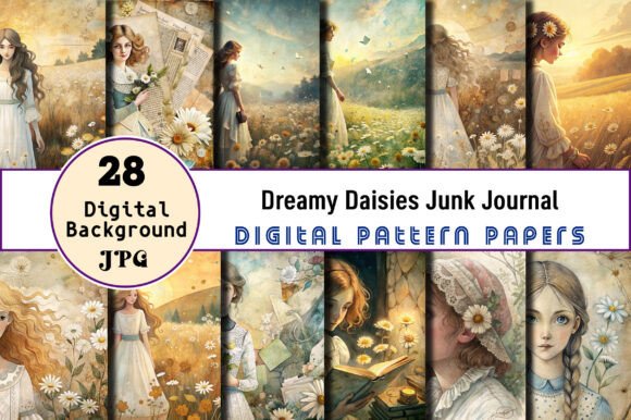 dreamy daisies junk journal background junk journal aesthetic vintage printable wallpaper
