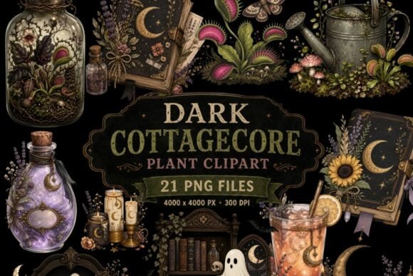 dark cottagecore plant clipart 21 png junk journal clipart digital png printable
