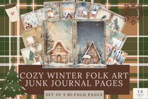 cozy winter folk art junk journal pages junk journal clipart digital png printable