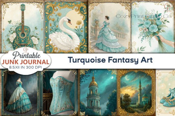 turquoise fantasy art junk journal pages junk journal clipart digital png printable