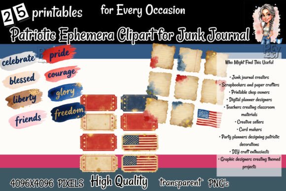 patriotic ephemera clipart junk journal junk journal clipart digital png printable