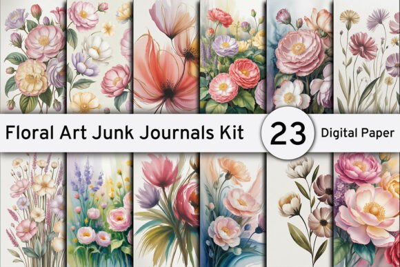 watercolor floral art junk journals kit junk journal clipart digital png printable