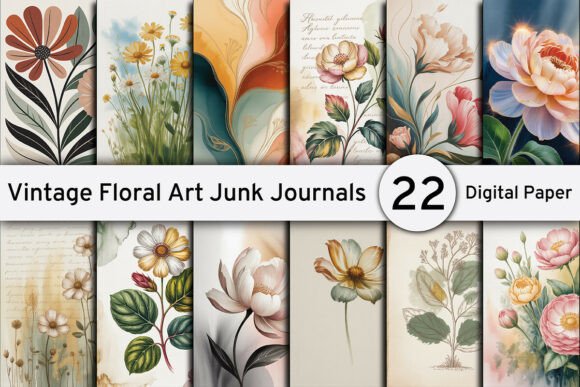 vintage floral art junk journals kit junk journal clipart digital png printable