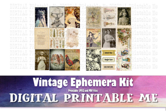junk journal art card kit vintage aceo junk journal clipart digital png printable
