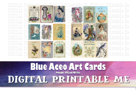 blue junk journal art card kit vintage junk journal clipart digital png printable