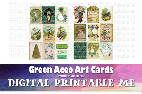 green junk journal art card kit vintage junk journal clipart digital png printable