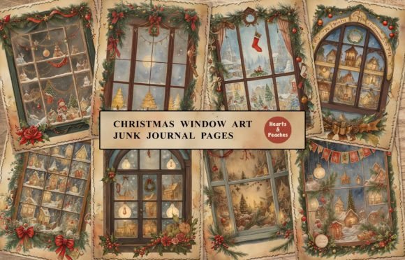 christmas window art junk journal pages junk journal clipart digital png printable