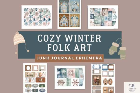 winter folk art junk journal ephemera junk journal clipart digital png printable