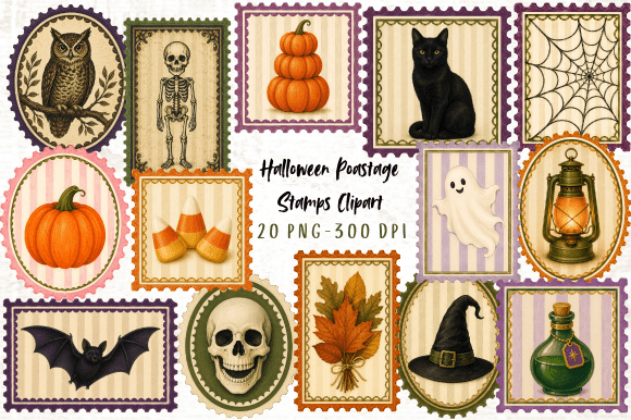 halloween postage stamps clipart png junk journal clipart digital png printable