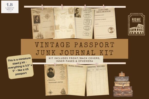 mini vintage passport junk journal kit junk journal cover ideas printable