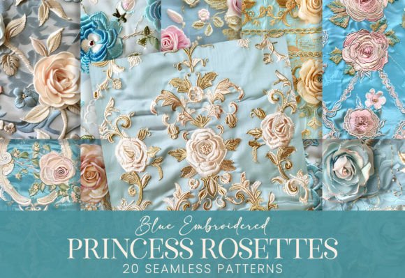 embroidered princess rosettes blue satin junk journal cover ideas printable