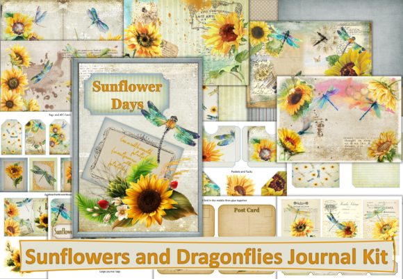 sunflowers and dragonflies journal kit junk journal cover ideas printable