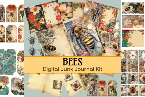 bees printable junk journal ephemera kit printable scrapbook embellishments