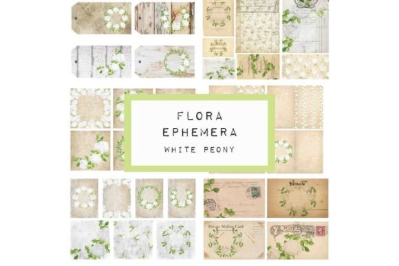 junk journal ephemera white peony printable scrapbook embellishments