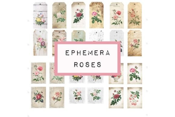 junk journal ephemera roses printable scrapbook embellishments