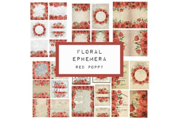 junk journal ephemera red poppy printable scrapbook embellishments