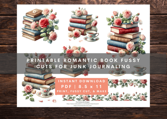 bookish junk journal ephemera fussy cuts printable scrapbook embellishments