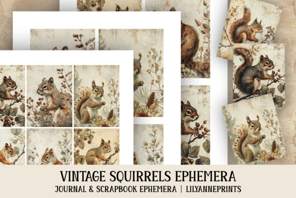 squirrel vintage junk journal ephemera printable scrapbook embellishments