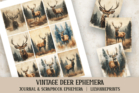 deer vintage junk journal ephemera printable scrapbook embellishments