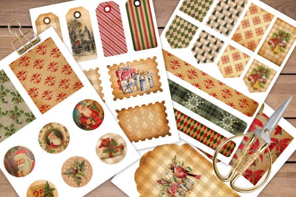christmas junk journal ephemera kit printable scrapbook embellishments