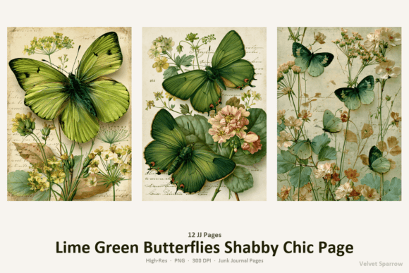 lime green butterflies shabby chic page junk journal first page intro printable