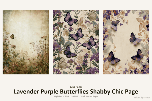 lavender purple butterflies shabby chic junk journal first page intro printable