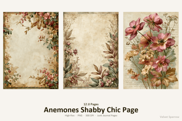 anemones shabby chic page junk journal first page intro printable