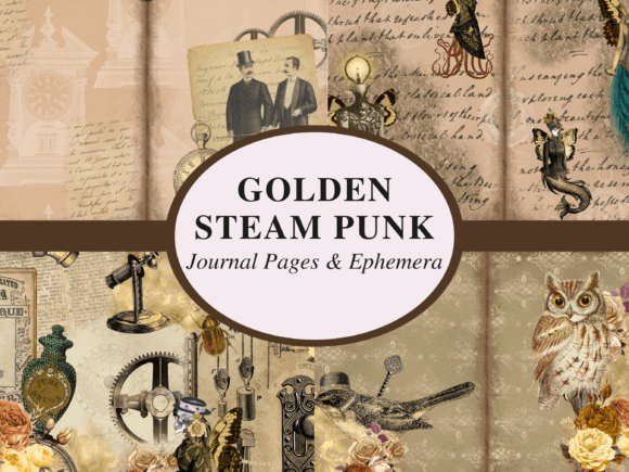 gold steampunk journal kit junk journal first page intro printable