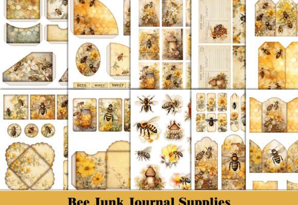 yellow bee junk journal kit ephemera junk journal kit printable ephemera
