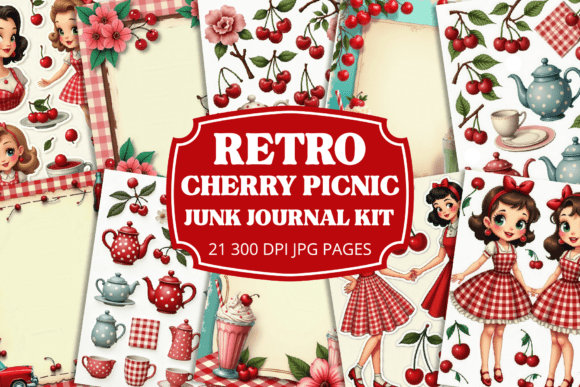 retro cherry junk journal kit junk journal kit printable ephemera