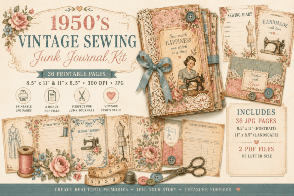 vintage sewing junk journal kit junk journal kit printable ephemera