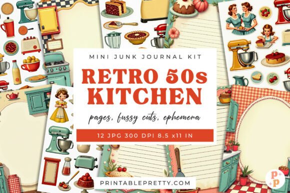 retro 50s kitchen junk journal kit junk journal kit printable ephemera