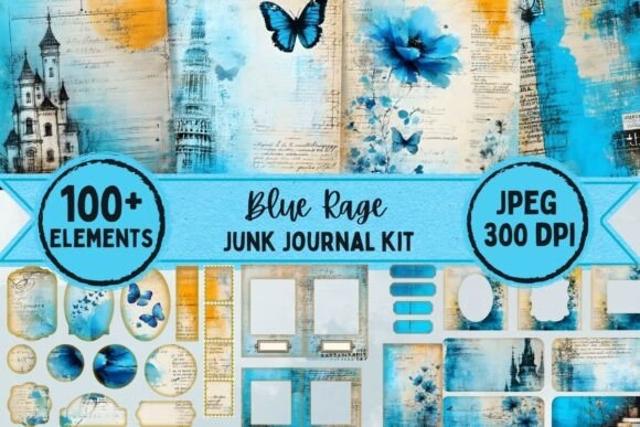 blue rage junk journal kit junk journal kit printable ephemera