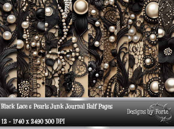 black lace & pearls junk journal pages junk journal magazine printable collage paper