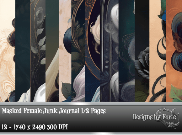 masked female junk journal half pages junk journal magazine printable collage paper
