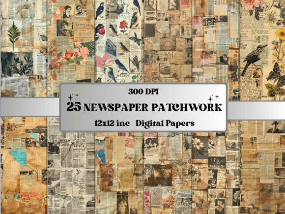newspaper patchwork collage paper junk journal magazine printable collage paper
