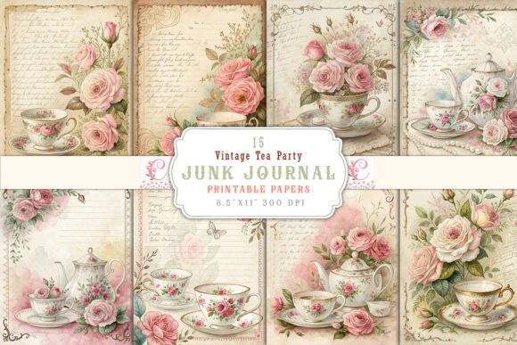 vintage tea party junk journal pages printable scrapbook spread ideas