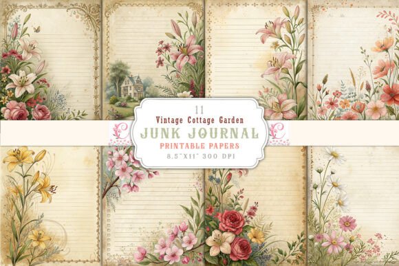 cottage garden junk journal pages printable scrapbook spread ideas