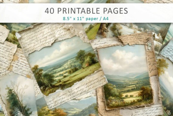 vintage landscape junk journal pages printable scrapbook spread ideas