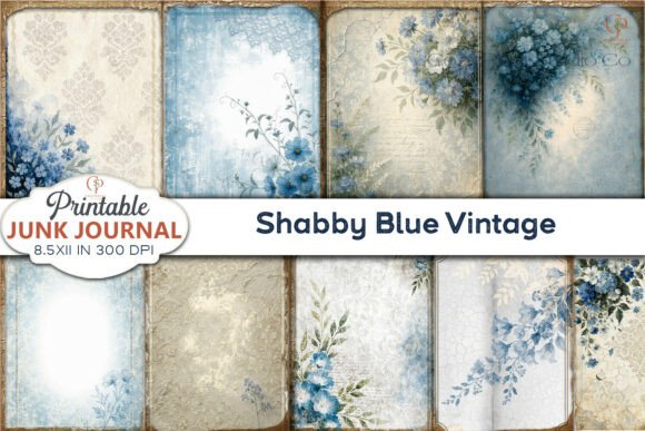 shabby blue vintage junk journal pages printable scrapbook spread ideas