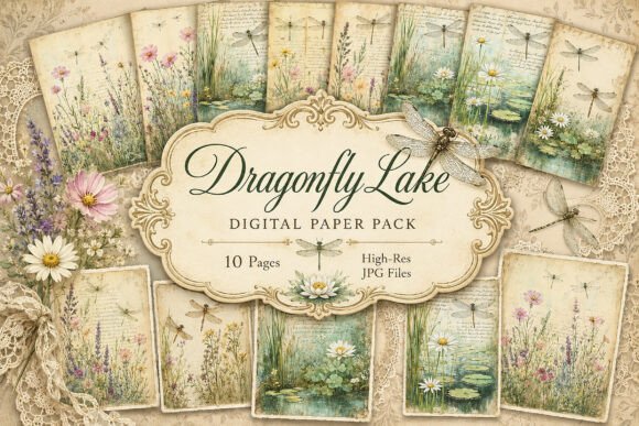 dragonfly meadow junk journal pages printable scrapbook spread ideas