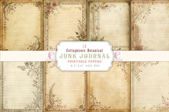 cottagecore botanical junk journal pages printable scrapbook spread ideas